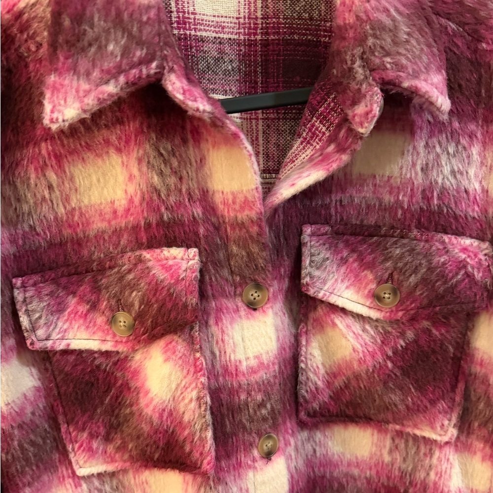 Express Pink and Brown Plaid Jacket - Picture 3 of 6